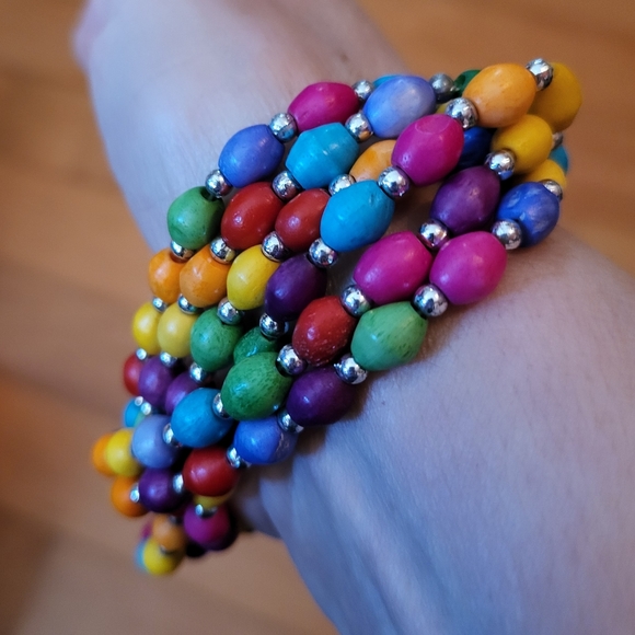 Mozhuo Boho Multilayer Colorful Wood Beaded Statement Bracelet 9" when closed - Picture 3 of 5
